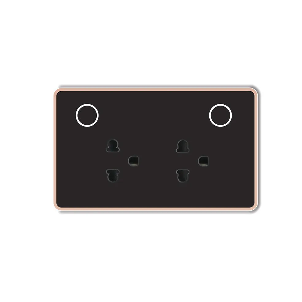 Ổ cắm thông minh Tuya Zigbee viền nhôm - kính phẳng - Đen