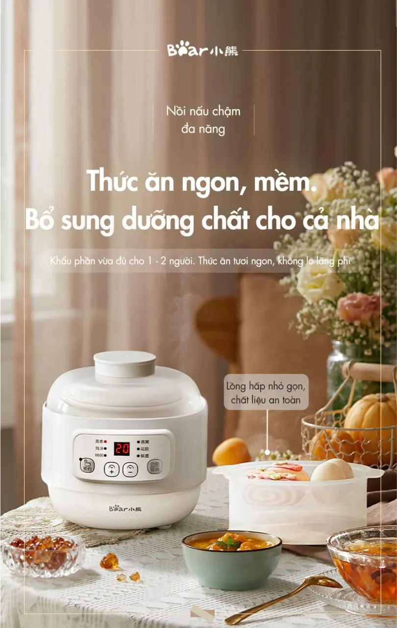 Nồi Nấu Chậm Đa Năng Bear Ddz-A08T8 - Trắng Nồi Nấu Chậm Đa Năng Bear Ddz-A08T8 - Trắng