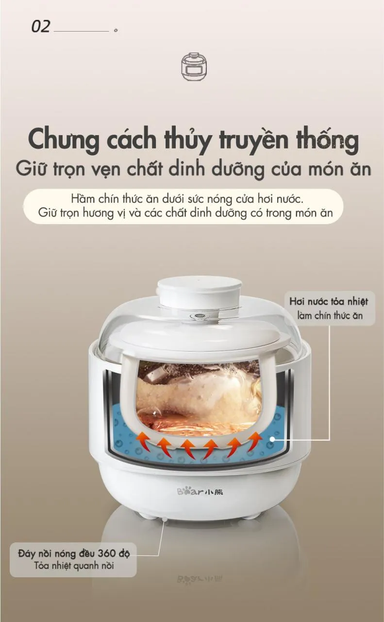 Nồi Nấu Chậm Đa Năng Bear Ddz-A08T8 - Trắng Nồi Nấu Chậm Đa Năng Bear Ddz-A08T8 - Trắng