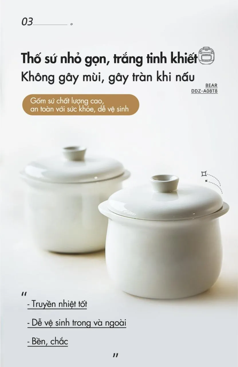 Nồi Nấu Chậm Đa Năng Bear Ddz-A08T8 - Trắng Nồi Nấu Chậm Đa Năng Bear Ddz-A08T8 - Trắng