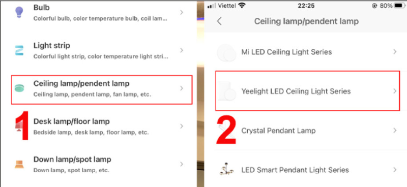 Chọn biểu tượng đèn trần và bấm Yeelight LED Ceiling Light Series.