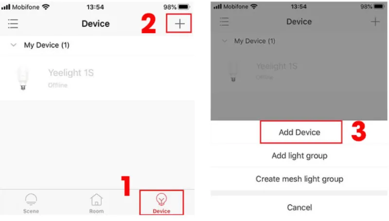 Đèn Bàn Đa Năng Yeelight 4-In-1 Rechargeable Desk Lamp 16 Chọn Device Và Ấn Chọn Add Device