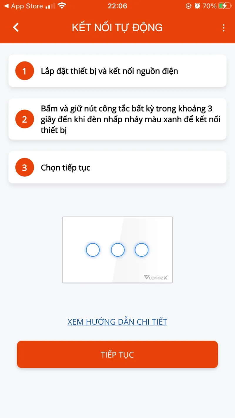 Công Tắc Thông Minh Vconnex Wifi - Không Viền Cao Cấp 42 Chọn “Tiếp Tục” Để Thực Hiện Thao Tác Tiếp Theo