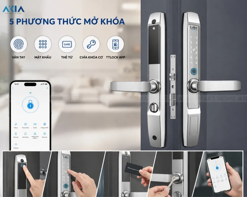 Khoá Cửa Thông Minh 5 In 1 Laffer R1 Dùng Cho Cửa Nhôm Xingfa 11 Khoá Cửa Thông Minh 5 In 1 Laffer R1 Dùng Cho Cửa Nhôm Xingfa - Akia Smart Home