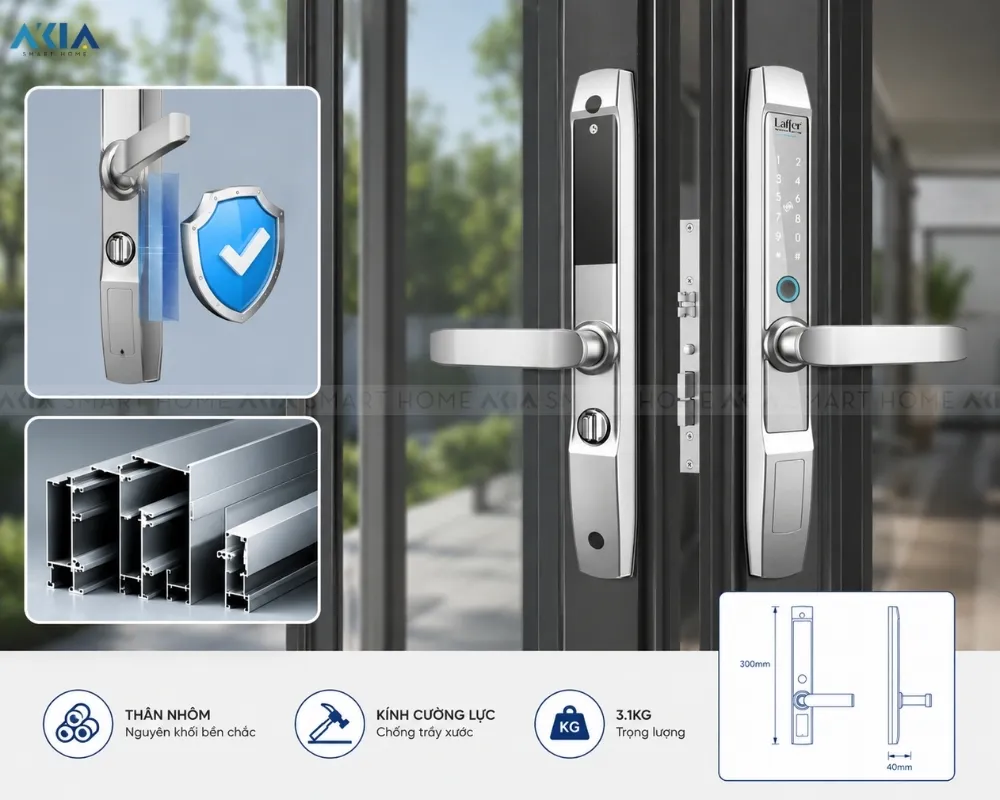 Khoá Cửa Thông Minh 5 In 1 Laffer R1 Dùng Cho Cửa Nhôm Xingfa 12 Khoá Cửa Thông Minh 5 In 1 Laffer R1 Dùng Cho Cửa Nhôm Xingfa - Akia Smart Home