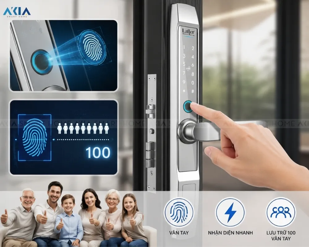Khoá Cửa Thông Minh 5 In 1 Laffer R1 Dùng Cho Cửa Nhôm Xingfa 13 Khoá Cửa Thông Minh 5 In 1 Laffer R1 Dùng Cho Cửa Nhôm Xingfa - Akia Smart Home