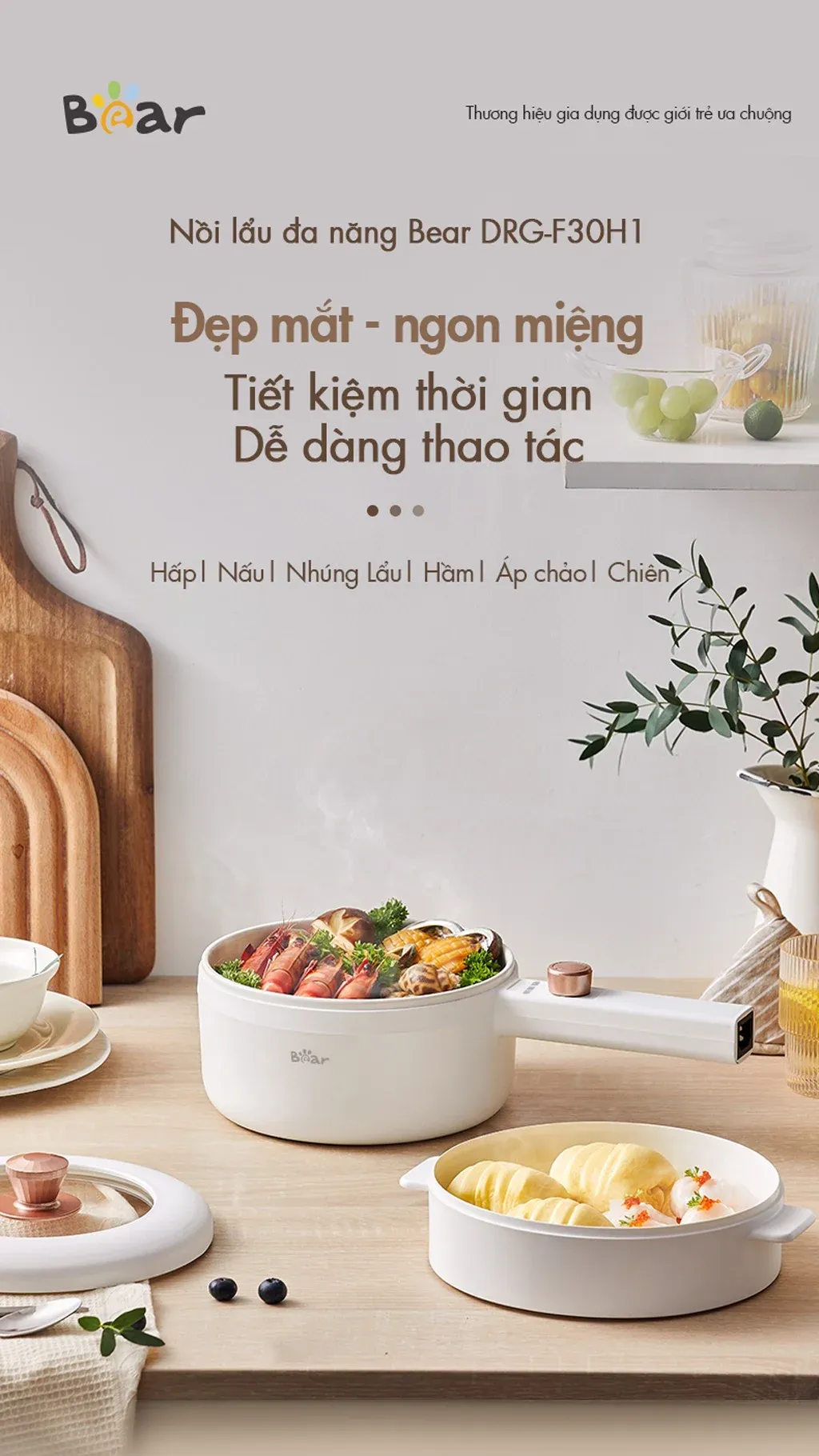 Nồi Điện Đa Năng Bear Drg-F30H1 (3L) (Kèm Xửng Hấp) 16 Nồi Điện Đa Năng Bear Drg-F30H1 (3L) (Kèm Xửng Hấp)