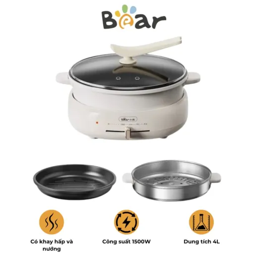 Bếp lẩu nướng hấp đa năng Bear DHG – C40W2 – Công suất 1500W – Dung tích 4L