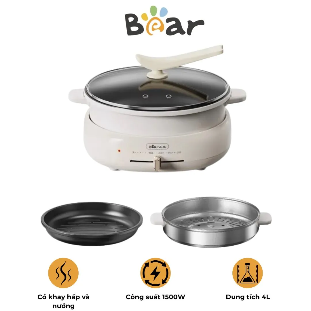 Bếp lẩu nướng hấp đa năng Bear DHG – C40W2 – Công suất 1500W – Dung tích 4L