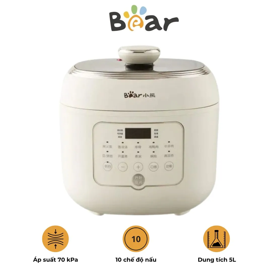 Nồi áp suất Bear YLB – A50P1 – Dung tích 5L – 10 chế độ nấu