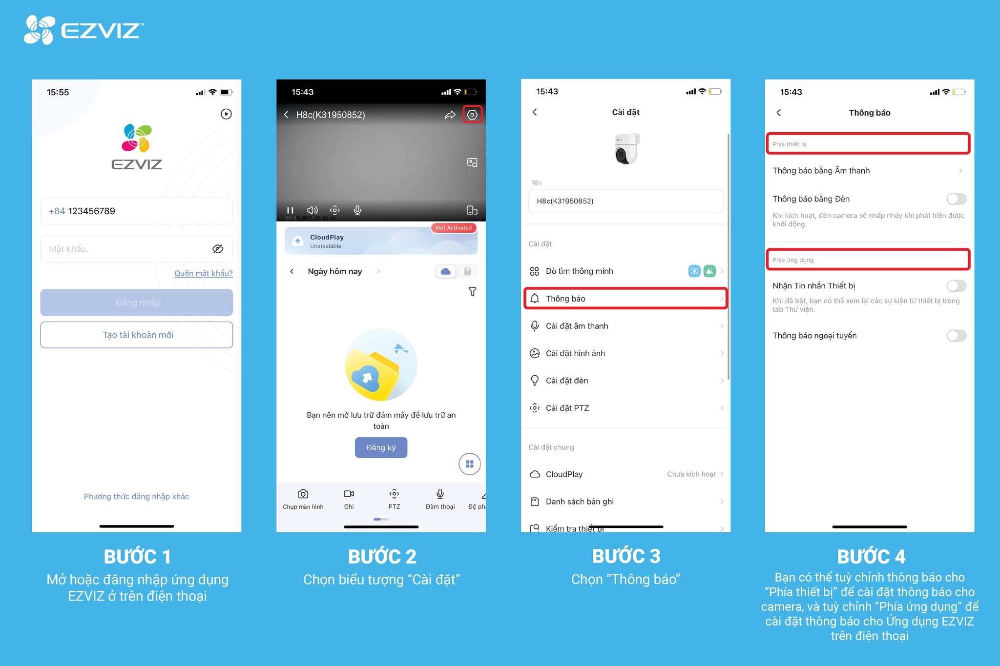 Hướng Dẫn Cài Đặt Thông Báo Báo Động Cho Các Dòng Camera Ezviz  