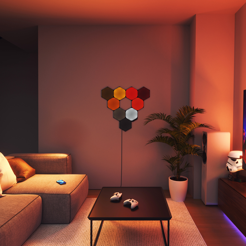 Nanoleaf Công Bố Bộ Chiếu Sáng Tv 4D, All-Black Hexagon Shapes