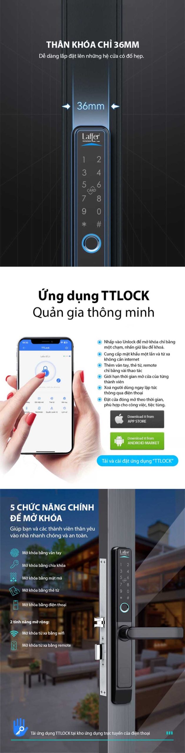 Khoá Vân Tay Cho Cửa Nhôm Laffer Rf21 3 Khoá Vân Tay Cho Cửa Nhôm Laffer Rf21 - Akia Smart Home