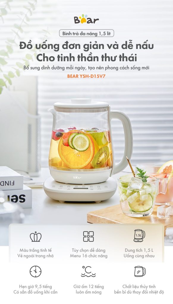 Bình Đun Đa Năng Bear 1.5L Ysh-D15V7 1 Bình Đun Đa Năng Bear 1.5L Ysh-D15V7