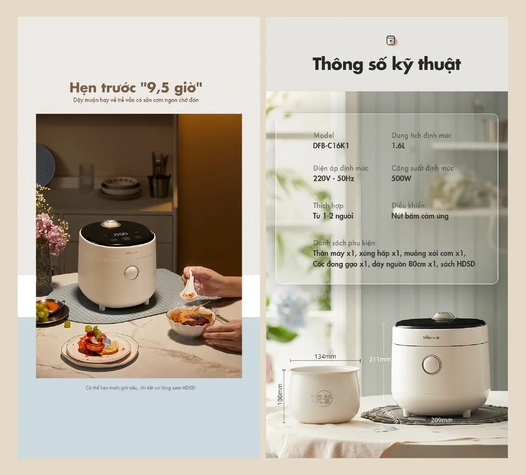 Nồi Cơm Điện Mini 1.6L Bear Dfb-C16K1 Nồi Cơm Điện Mini 1.6L Bear Dfb-C16K1