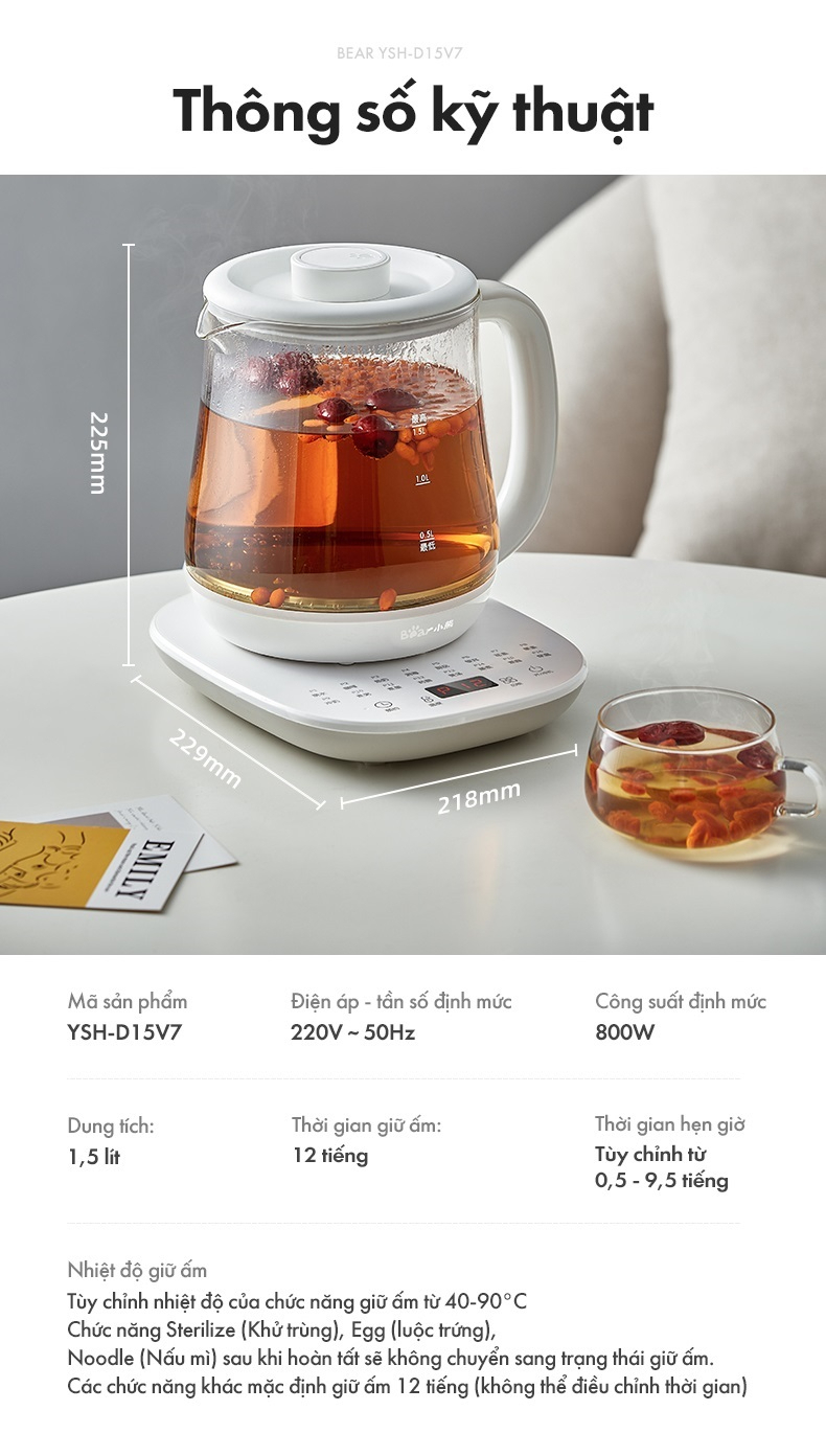 Bình Đun Đa Năng Bear 1.5L Ysh-D15V7 Bình Đun Đa Năng Bear 1.5L Ysh-D15V7