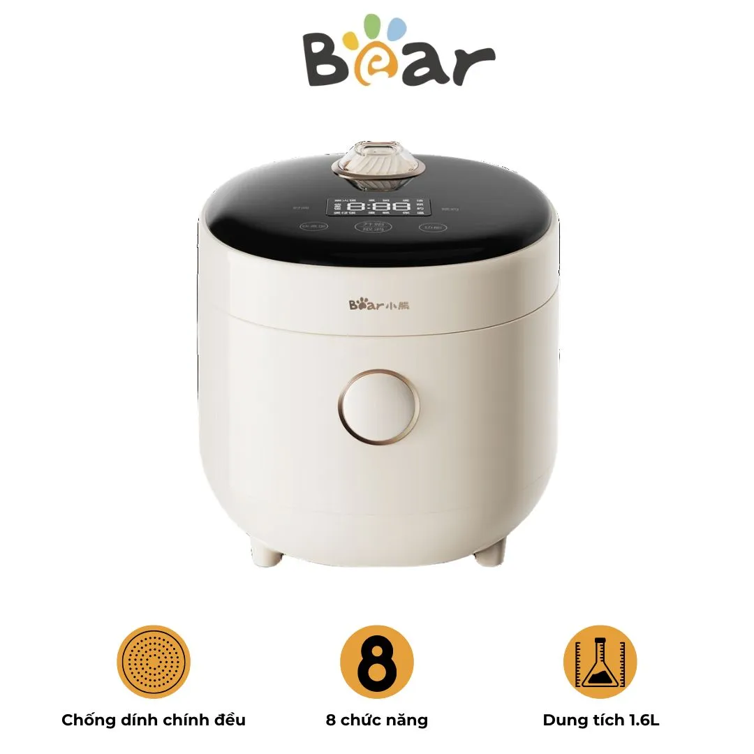 Nồi cơm điện mini 1.6L Bear DFB-C16K1, 8 chế độ nấu ăn