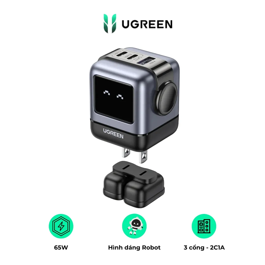 Củ sạc nhanh Ugreen RoboGaN Mini 65W CD361 sạc nhanh, chân dẹt - AKIA Smart Home