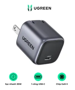 Củ sạc nhanh Ugreen CD319 30W GaN đen ghi - AKIA Smart Home