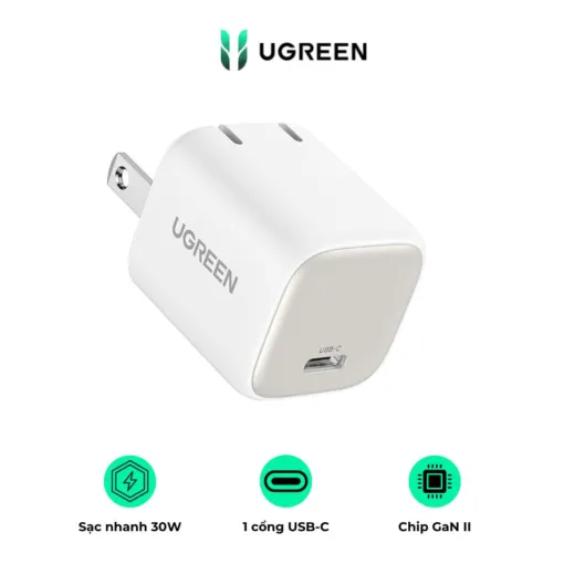 Củ sạc nhanh Ugreen CD319 GaN 30W màu trắng - AKIA Smart Home