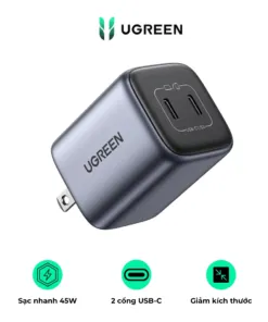 Sạc nhanh Ugreen Nexode GaN 45W 2 cổng USB-C | AKIA