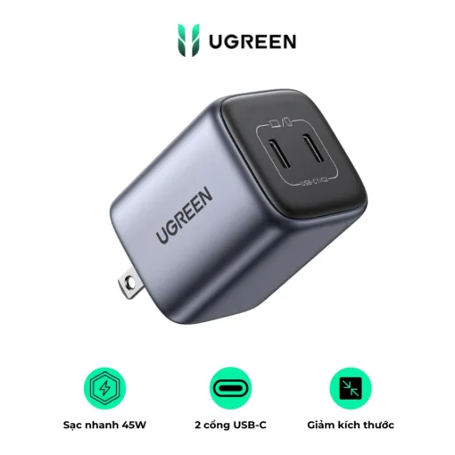 Sạc nhanh Ugreen Nexode GaN 45W 2 cổng USB-C