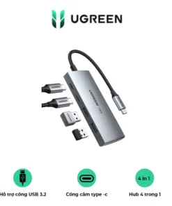 Bộ chia USB-C Ugreen 30758 – 2 cổng USB-A 3.2, 2 cổng USB-C 3.2, tốc độ 10Gbps | AKIA