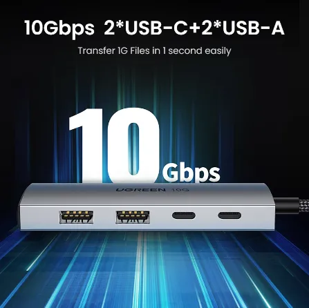 Bộ chia USB-C Ugreen 30758 – 2 cổng USB-A 3.2, 2 cổng USB-C 3.2, tốc độ 10Gbps