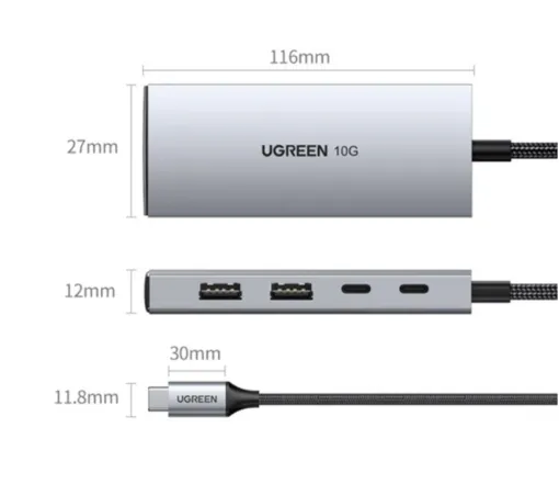 Bộ chia USB-C Ugreen 30758 – 2 cổng USB-A 3.2, 2 cổng USB-C 3.2, tốc độ 10Gbps