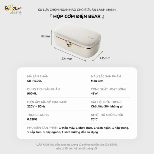 Hộp cơm điện Bear SB-HC09L - Màu kem