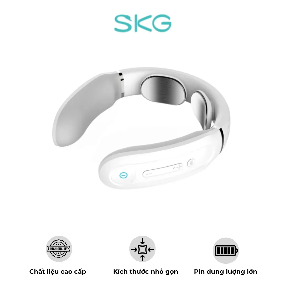 Máy Massage Cổ SKG 4356E – Công nghệ xung điện TENS & EMS, 3 chế độ massage, 15 cấp độ xung, chườm nhiệt nhanh PET 42℃, thiết kế hoa văn kim cương