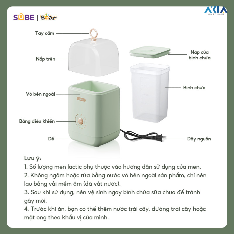 Máy Làm Sữa Chua Bear Sb-Sc12C - Xanh Lá 11 Máy Làm Sữa Chua Bear Sb-Sc12C - Xanh Lá
