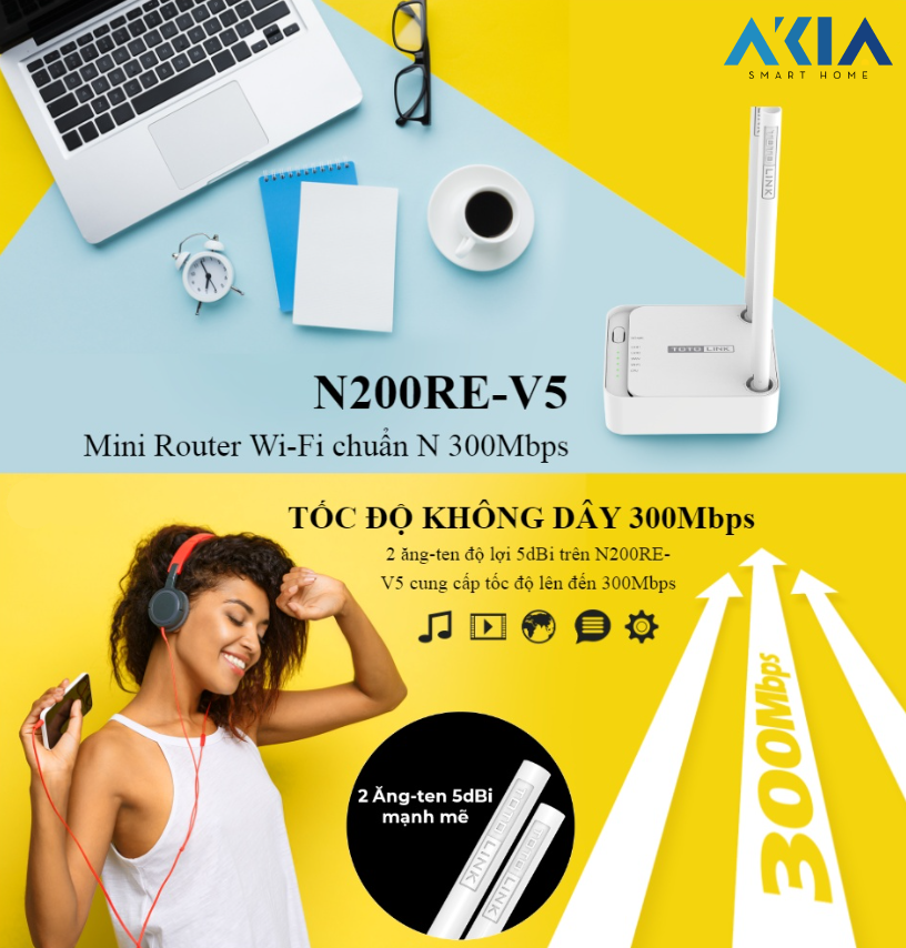 Wi-Fi Totolink N200Re_V5 Chuẩn N 300Mbps