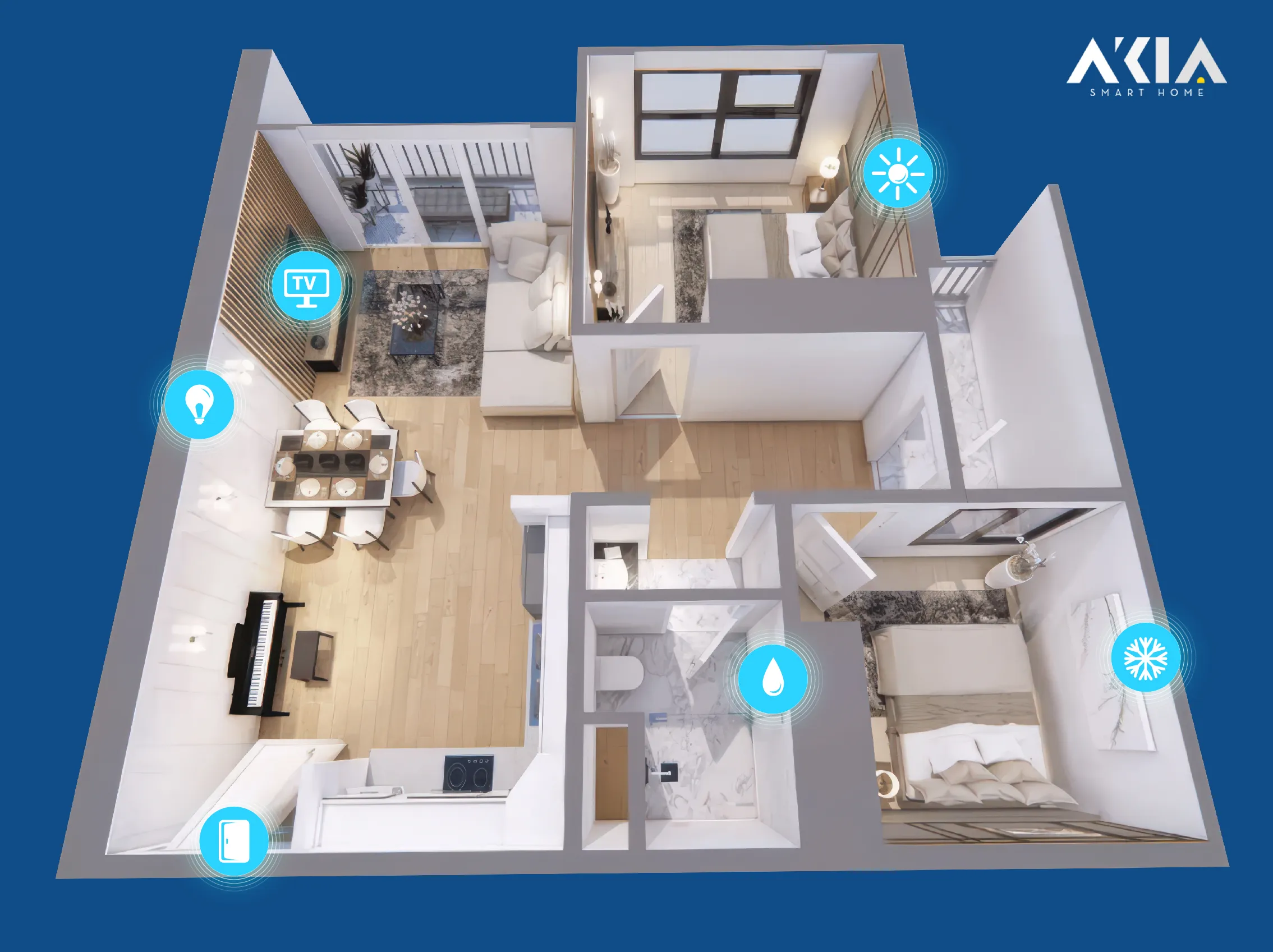 Mô Hình Chung Cư Thông Minh 2 Phòng Ngủ Hiện Đại