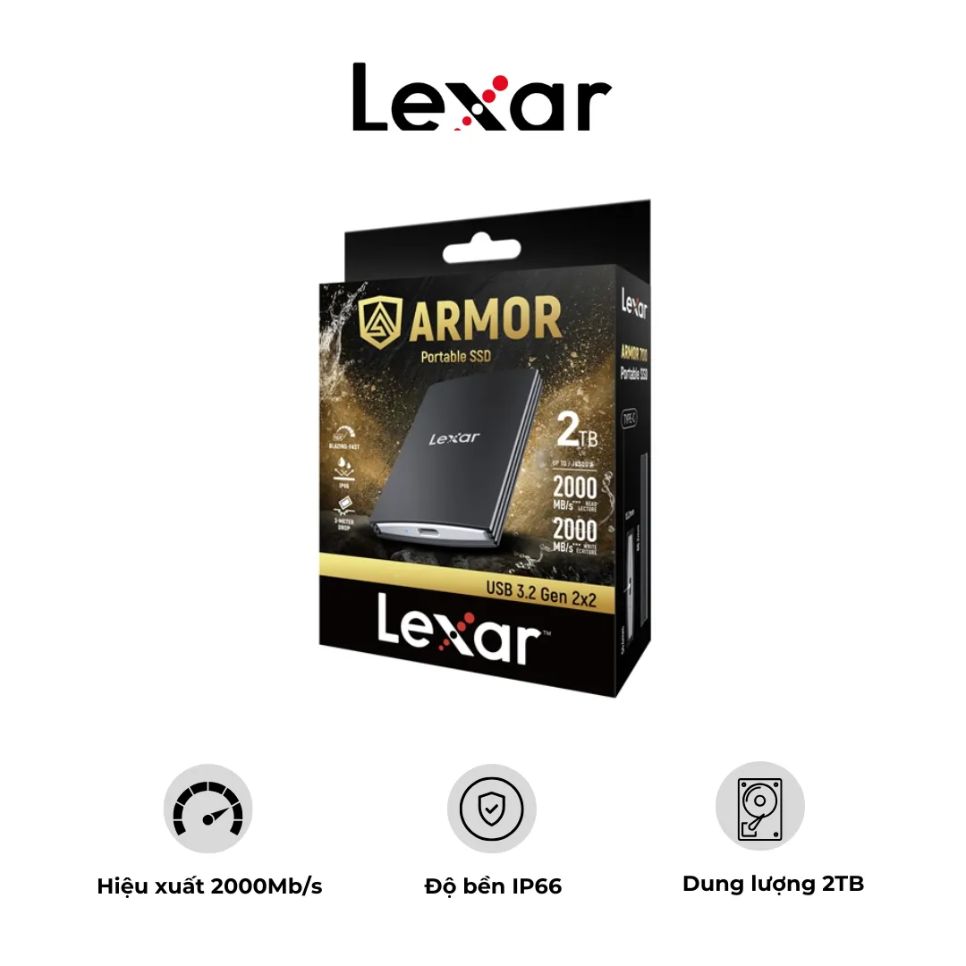 Ổ cứng SSD Lexar ARMOR 700 – Tốc độ đọc ghi 2000MB/s – Chống nước – chống bụi IP66