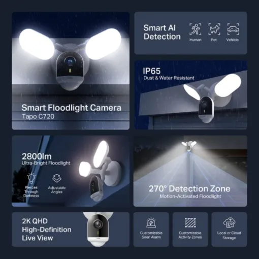 Camera Ngoài Trời TP – Link Tapo C720 – Đèn pha 2800 Lumens – Độ phân giải 2K QHD