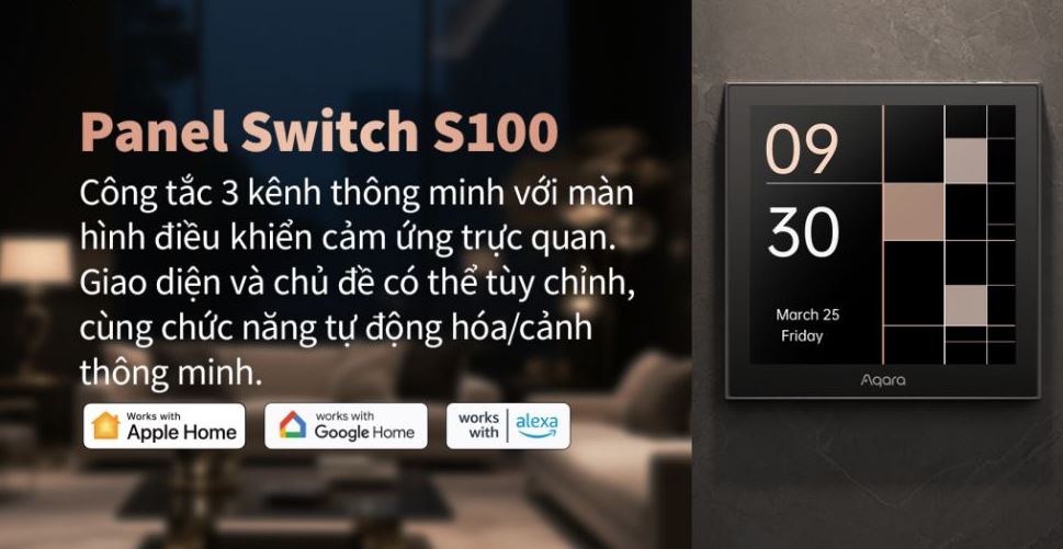 Công Tắc Vuông Màn Hình Cảm Ứng Aqara S100