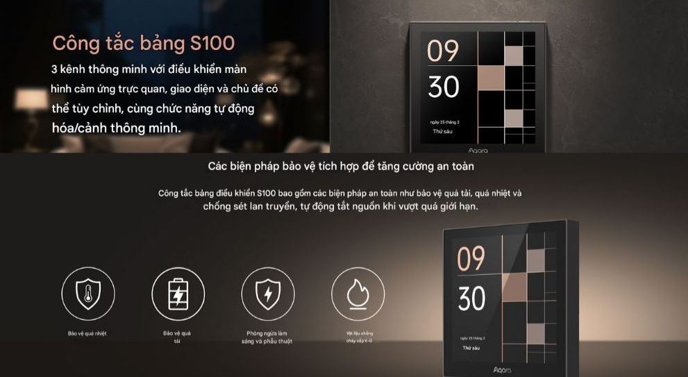 Công Tắc Vuông Màn Hình Cảm Ứng Aqara S100