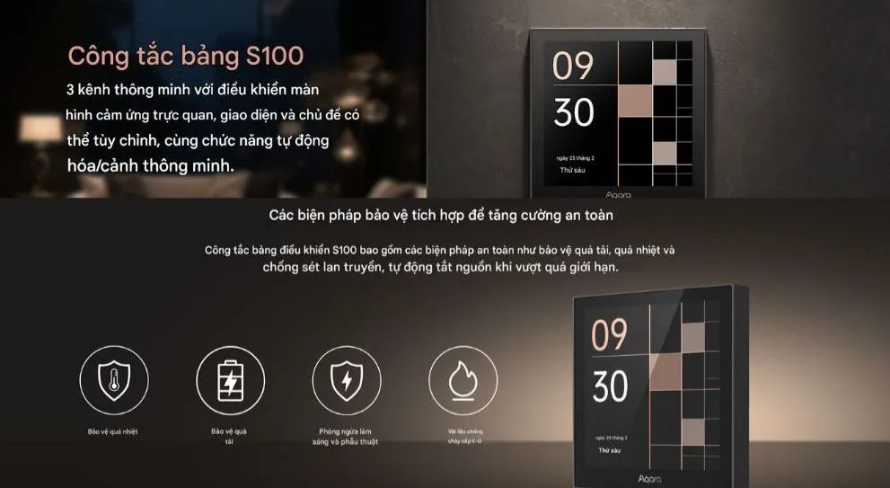 Công Tắc Màn Hình Cảm Ứng Aqara S100 - Panel Switch Aqara S100 15 Công Tắc Vuông Màn Hình Cảm Ứng Aqara S100