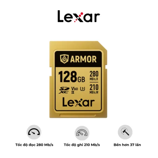 Thẻ Nhớ Lexar ARMOR GOLD SDXC UHS – II 128GB – Chống Nước – Chống Sốc