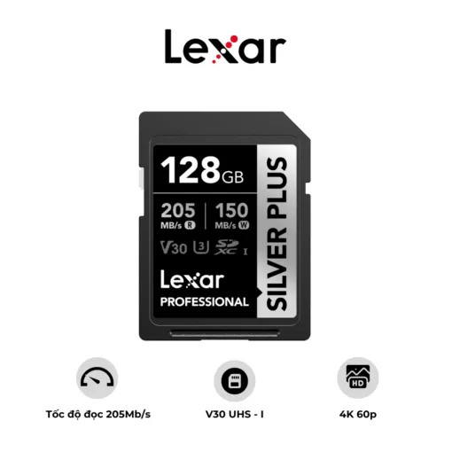 Thẻ nhớ SDXC Lexar Professional Silver Plus UHS-I U3, Tốc độ 205MB/s