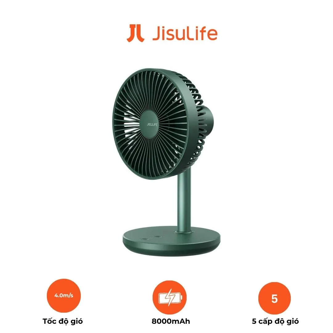 JISULIFE FA13P – Quạt Để Bàn Gấp Gọn ABS – Pin 8000 mAh – 5 Tốc Độ Gió – Hẹn Giờ 1/2/4h – Xoay 120°