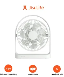 Quạt Tích Điện Để Bàn JISULIFE FA19 – Xoay 330°, Pin 4000mAh 15 Giờ, 4 Tốc Độ Gió, Đèn Ngủ LED | AKIA