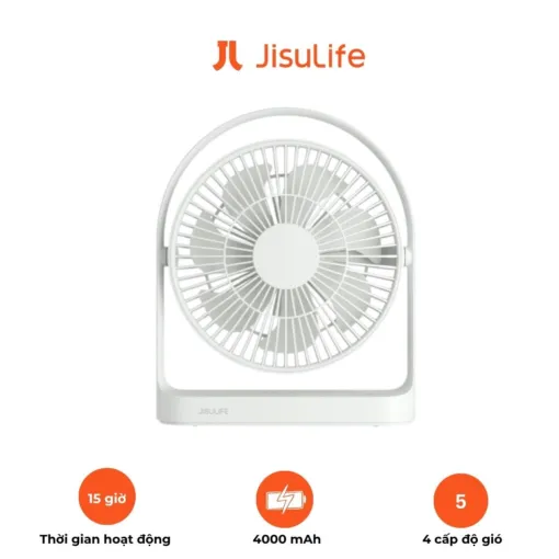 Quạt Tích Điện Để Bàn JISULIFE FA19 - Xoay 330°, Pin 4000mAh 15 Giờ, 4 Tốc Độ Gió, Đèn Ngủ LED