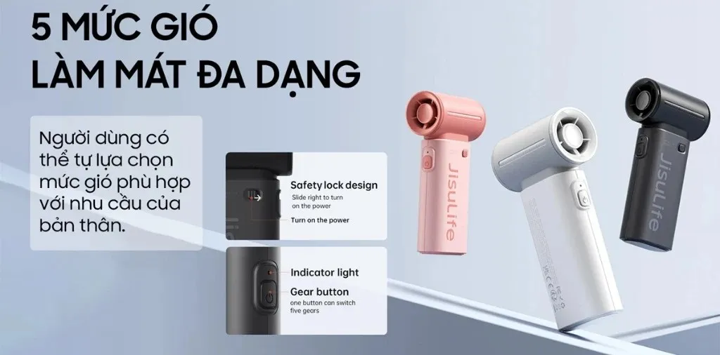 Quạt Cầm Tay Mini JISULIFE Life9 Pin 3600mAh