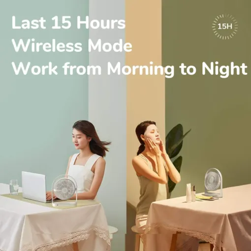 Quạt tích điện để bàn JISULIFE FA19 Xoay 330 Độ, pin 15 giờ