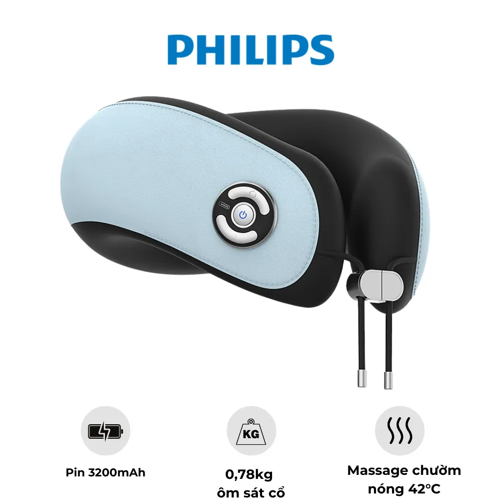 Philips PPM3304 – Máy Massage Cổ Vai Gáy – 4 Đầu Massage Sóng 3D – Chườm Nóng 42 °C – Pin 3200 mAh – Thiết Kế Công Thái Học