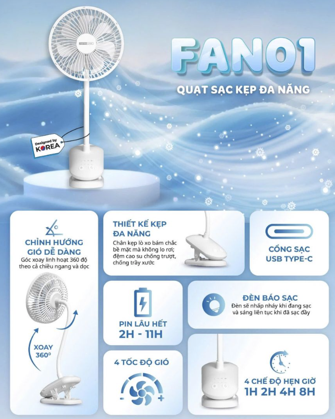 Quạt Kẹp Bàn Tích Điện Totolink Fan01