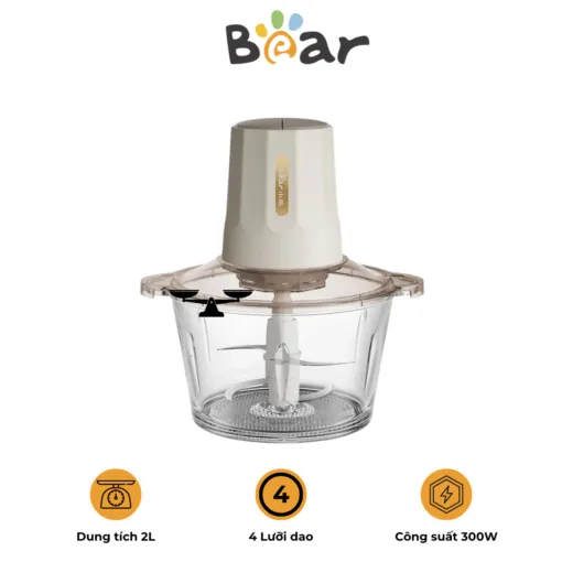 Máy xay thực phẩm đa năng Bear QSJ – E03B2 – Dung tích 2L – Bộ 4 lưỡi dao sắc cạnh