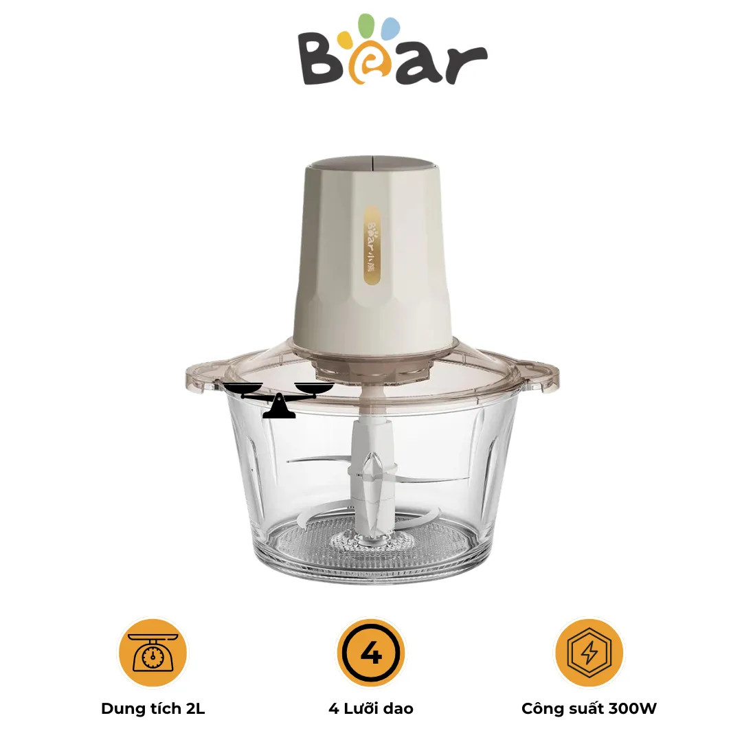 Máy xay thực phẩm đa năng Bear QSJ – E03B2 – Dung tích 2L – Bộ 4 lưỡi dao sắc cạnh